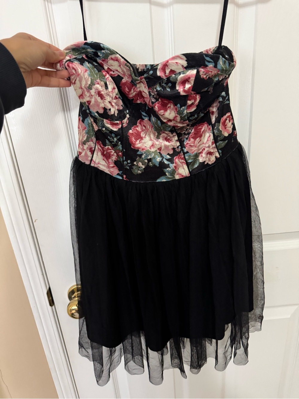 Hollister Strapless Floral Bustier Black Tulle Dress
